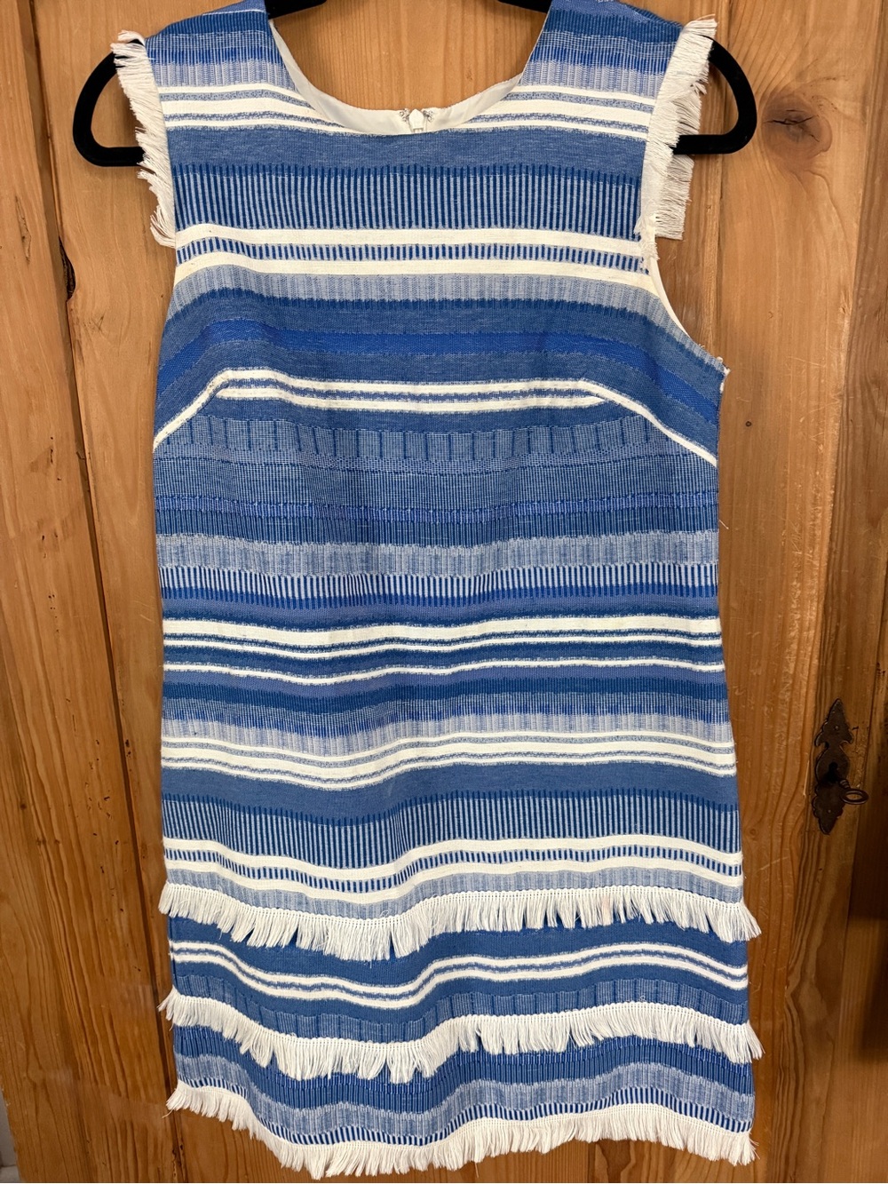 Hutch Blue and White Striped Fringe Shift Dress